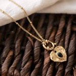 18K Gold Plated womens jewelry Heart holder Necklace Black Stone stainless steel Photo 4