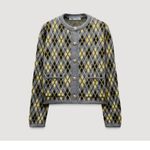 ZARA NWT Argyle Heavy Knit Cardigan Jumper Grey Green Yellow Wool Blend Photo 7