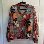 G by Giuliana Red and Orange Floral Bomber Jacket Lightweight Artistic Design Size 2X Photo 0