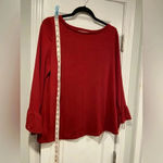 Loft NWT Red Ruffle Cuff Sheer Sleeve Scoop Neck Knit Pullover Top Blouse Size M Photo 4