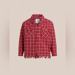 Free People NWT  Found Raw-Cut Fringe Plaid Camp Shirt - red plaid - XS Photo 9
