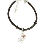 Davinci Black Braided Leather Bracelet Silver Plated Flower Pink Crystal Charm Photo 2