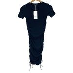 ZARA NWT  Shirt Dress Womens S Black Ribbed Mini Side Tie Bodycon Minimalist Photo 2
