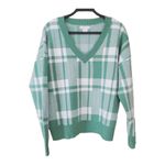 Christian Siriano NY Womens Size Small Green Ivory plaid Vneck pullover sweater Photo 1