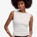 Madewell  Smocked Boatneck Tank in White, Size Small Photo 0