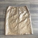 Margaret Godfrey Womens Gold Leather Skirt Size 12 Front Tie Raw Hem Lined EUC Photo 0