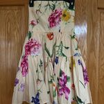 EXPRESS Yellow Floral Strapless Dress Photo 1