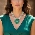Elegant Pearl and Green Floral Necklace Photo 0