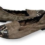 AGL Shimmer Taupe Leather Ballet Flats with Snake Print Cap 39 Brown Size 9 Photo 13