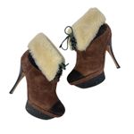 L.A.M.B. Pier Booties Suede Shearling Platform Boots High Heels Brown Size US‎ 8 Photo 1