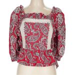 Sea New York Theodora Top Red and White Paisley Pattern Boho Womens Size Large Photo 3