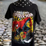 Marvel Womens Tee Sz S Cut Out Neck Spider-Man Black Cartoon Comic Shirt Top Photo 0