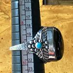 Natural Shungite Sleeping Beauty Turquoise Sterling Silver Cocktail Ring Size 9 Black Photo 7