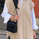 Boutique Dazy Light Brown Cable Knit V-Neck Sleeveless Sweater Vest L Photo 0