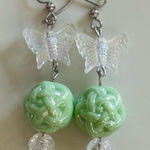 Butterfly and Bead Dangle Earrings Green Photo 0