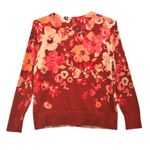 Lands' End  Floral Cardigan Sweater Maroon Pink XL Photo 1