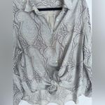 Splendid  Mackenzie Paisley-Print Button Tie Front Shirt Women's M White Sand L/S Photo 4