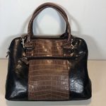 Giani Bernini  Brown Croc Embossed Black Faux Leather Satchel Handbag Purse Photo 0
