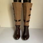Crown Vintage Clover Knee High Leather & Suede Boots Brown Tan Size 8 Photo 2