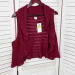 BCBGMAXAZRIA  Crochet Shrug Sweater Vest Burgundy Cherry Red Medium Large Photo 7