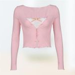 SheIn Coquette Kawaii Y2K Pink Double Layer Ribbed Cropped Cardigan Women Size S Photo 0