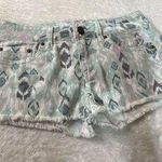 American Eagle  Green Boho Patterned Freyed Denim Shorts Photo 0
