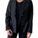 United Colors Of Benetton BENETTON Black Jacket Blazer Belted Snap Closure Lined Oversized Collar Size 44 Photo 13
