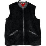 Chico's Leather Vest Full Zip Up Textured Faux Fur Patterned Lining Black 2 L Photo 0