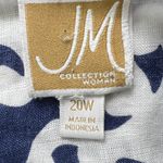 JM Collection  Linen Blouse 20W Blue White Scroll‎ Print Button Front Roll Tab Photo 3