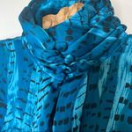 Vintage XS Blue Cinch Waist Blouse 80s 90s Glam Satin Photo 3