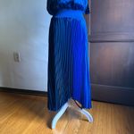 Boston Proper | Blue Pleated Charmeuse HIgh Neck Midi Dress | Medium Photo 2