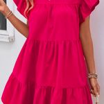 Solid Crew Neck Tiered Dress Pink Photo 0