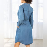 Lovestitch  Blue Chambray Button Up Collared Long Sleeve‎ Tencel Mini Shirt Dress Photo 1