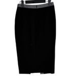 Alvin Valley Color Block Trim Accent Pencil Fitted Midi Skirt Slit S Black White Photo 3