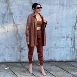 ZARA Faux Leather Belted Shirt Shacket Overshirt Dress in Cognac Brown Size XS Photo 4