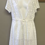 Tropical Escape White Eyelet Swim Plunging V-Neck Coverup w/Shirt Sleeves- 1X Photo 0