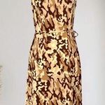 Early 2000s Euro Slinky Cream Brown Tan Animal Print Boho Cowl Neck Midi Dress M Size M Photo 0