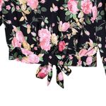 Bleuh Ciel Shirt Womens Large Black Floral Tie Front Balloon Sleeve Blouse Boho Photo 7