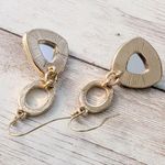 Vintage Earrings for Pierced Ears Gold Tone and Green Statement Dangle Photo 2