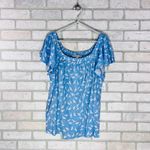 Loft NWT Bee Linen Smocked Square Neck Top in Mellow Blue Size XL Photo 3