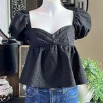 SheIn  V-Cay Collection Smocked Puff Sleeve Black Babydoll Top Size Large NWT Photo 1