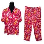 Private Luxuries | Medium | 100% Silk and Lace Pink Floral Pajama Sleepwear Set Photo 0