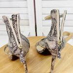 Bebe  Berdine Y2K Snakeskin Gold‎ Band Strappy Sandals Heels Tan Brown 8 Photo 6