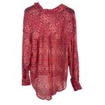 Free People Bright Red/Pink Boho Slouchy Sheer Hi Low Button Up Top S Photo 2