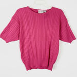 Vintage Career Essentials Hot Pink Cable Knit Short Sleeve Sweater Size M Photo 0