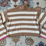 Sincerely Jules Tan & White Striped Cropped Sweater Bell Sleeves Large Brown Photo 0