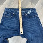 EXPRESS  Tuliped Zig Zag Raw Hem Mid Rise Crop Boyfriend Jeans Blue Size 8 Photo 10