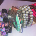 Lot of 10 Multi Color Purple Glass Beaded CZ Rhinestone Boho Stretchy Bracelets Photo 2