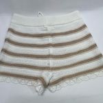 MADDEN NEW YORK CROCHETED STRIPED L SHORTS WITH BEADED DRAWSTRING TIE NEW Tan Size L Photo 1