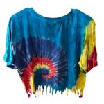 Spirit Brand Multicolored Rainbow Tie Dye Fringe Hem Short Sleeve Top Photo 2